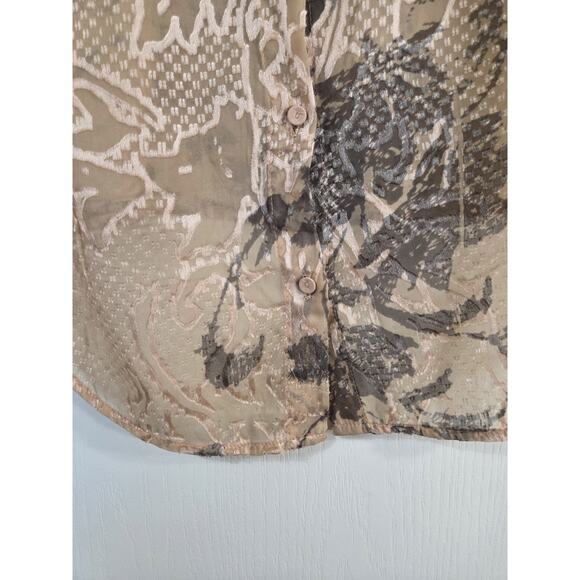 Meadow Rue Anthropologie Champagne Beige Sheer Floral Button Back Shirt, Medium - Picture 12 of 12